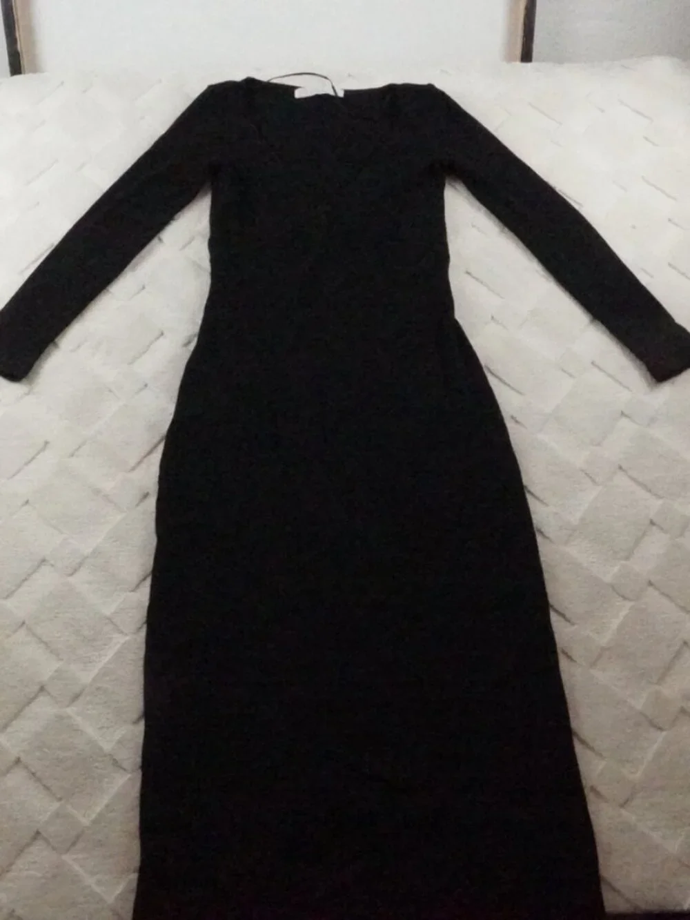 Free People Beach Ribbed Midi Dress Womens Small Black Long Sleeve V-Neck